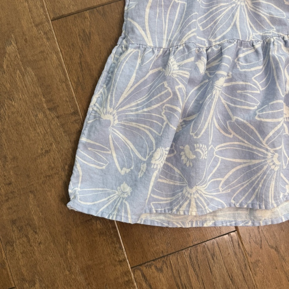 Flirty Floral Blue and White Linen-Blend Mini Dress with Ruffles - Picture 7 of 10